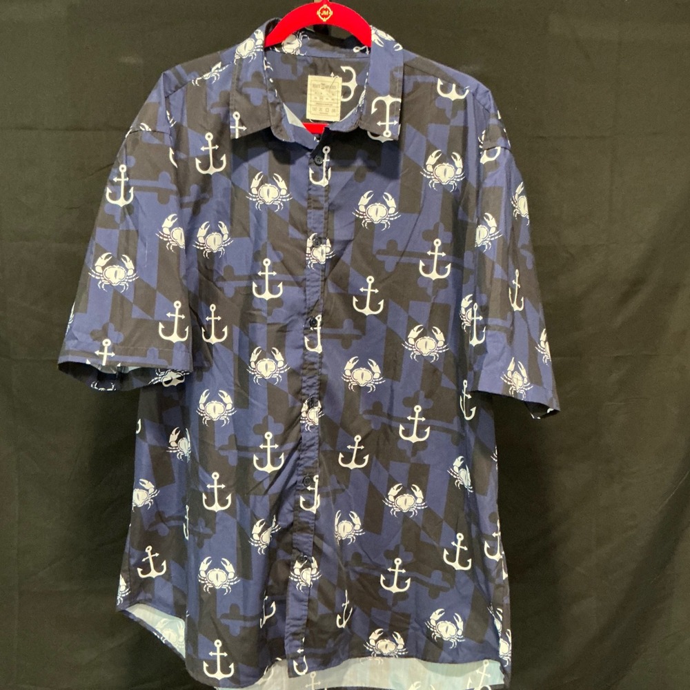 Route One Apparel Button Down Shirt 3XL Blue Maryland Flag Crab Anchor Nautical
